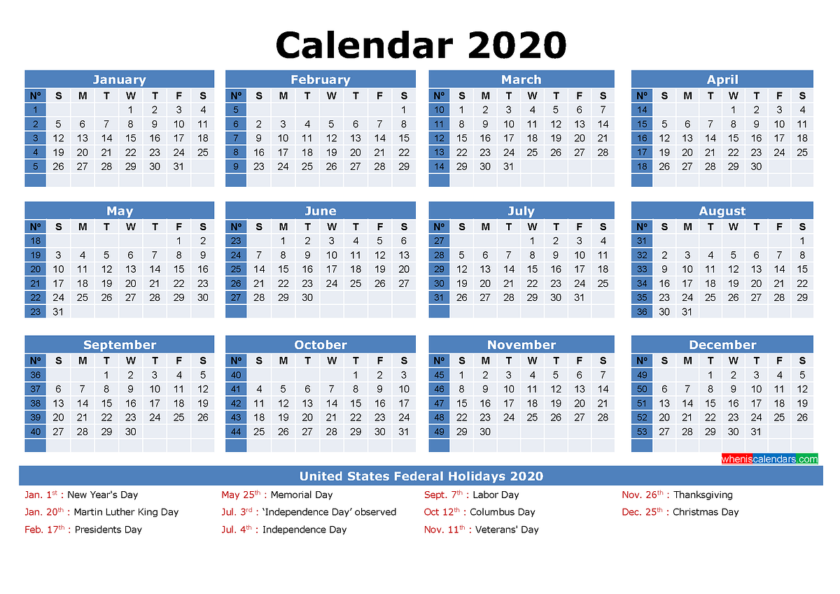Printable 2020 monthly calendar deals