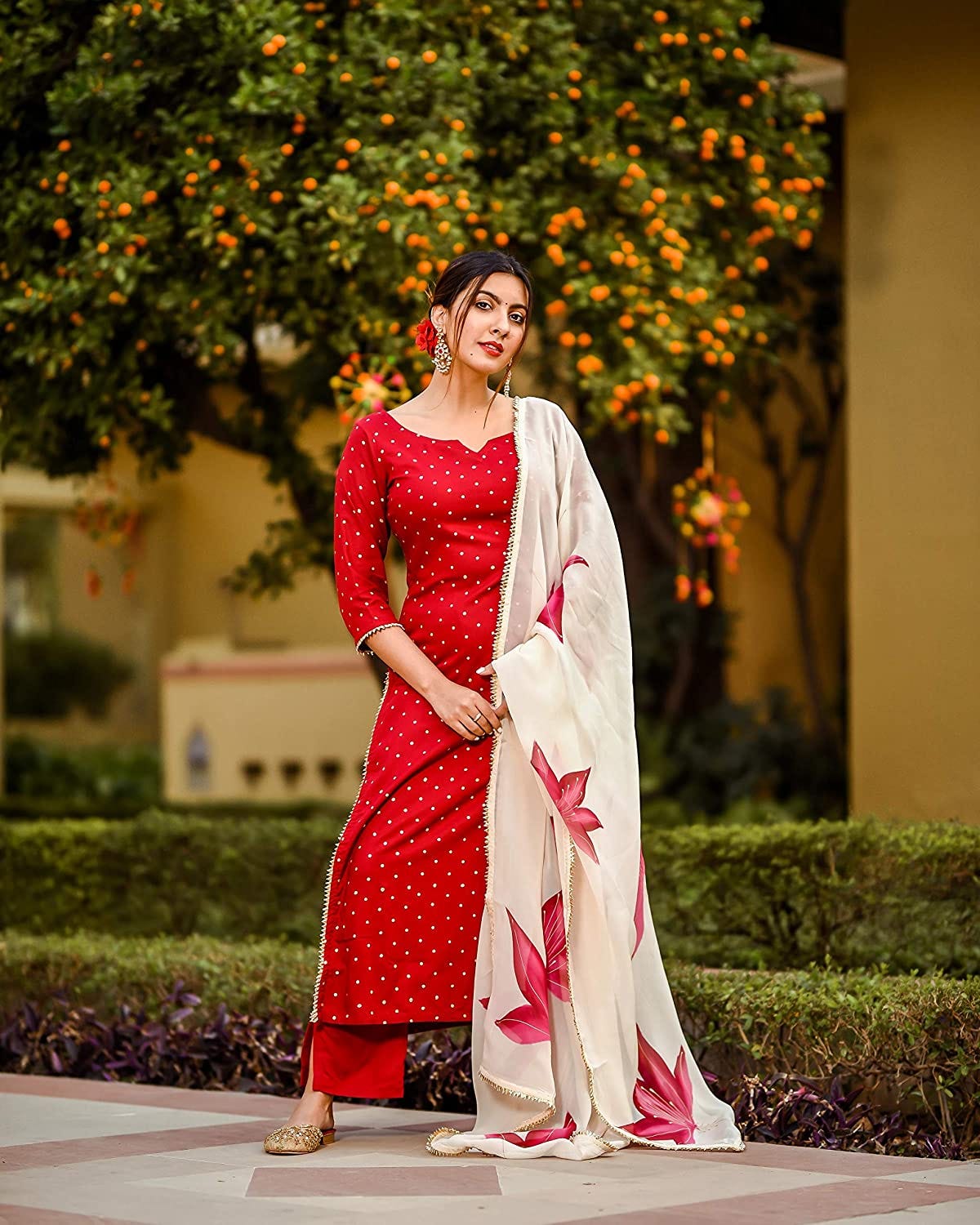 ANNI DESIGNER Women’s Rayon Straight Kurta, Palazzos and Dupatta Set