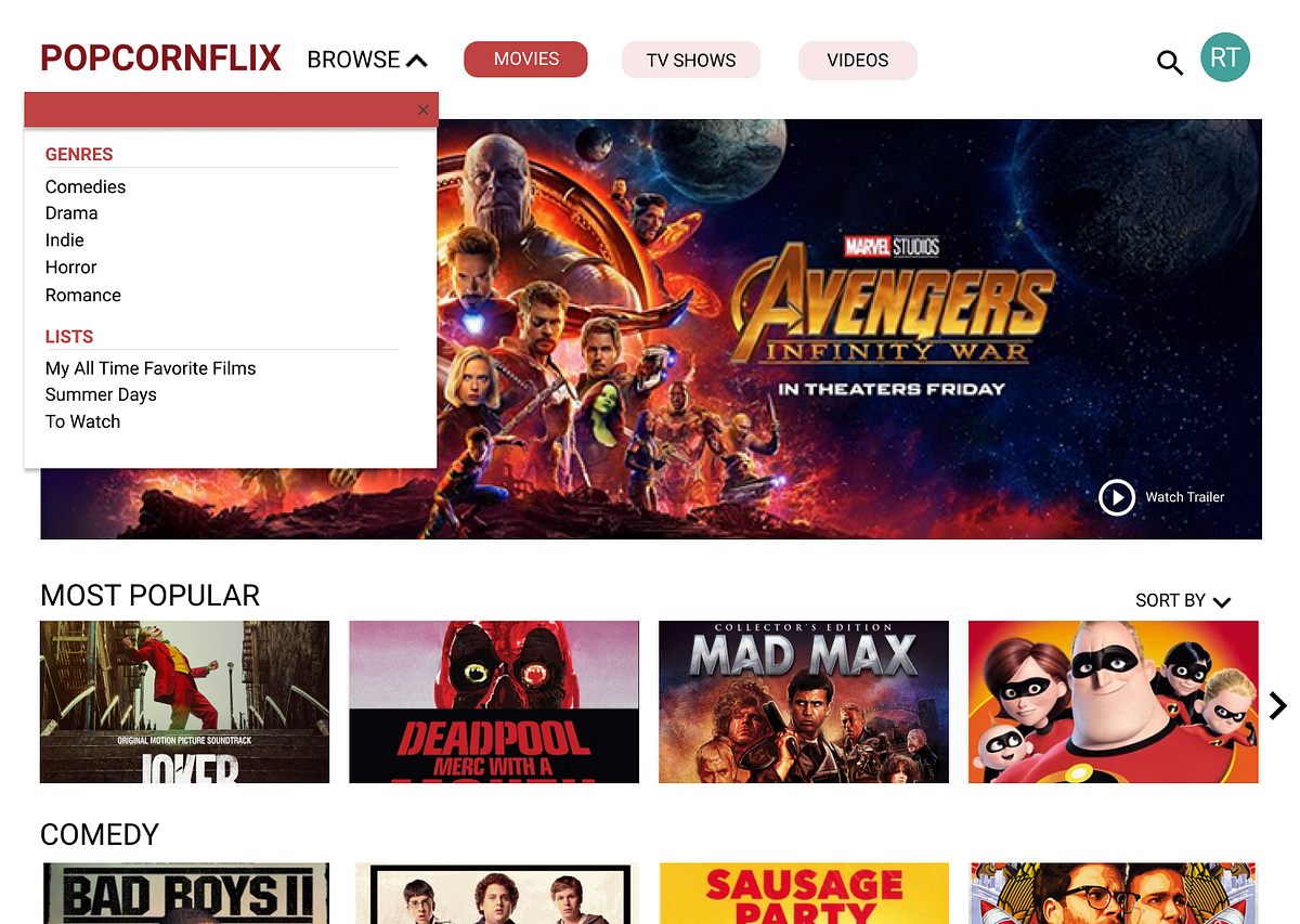 Popcornflix Redesign. Our design team of four redesigned… by