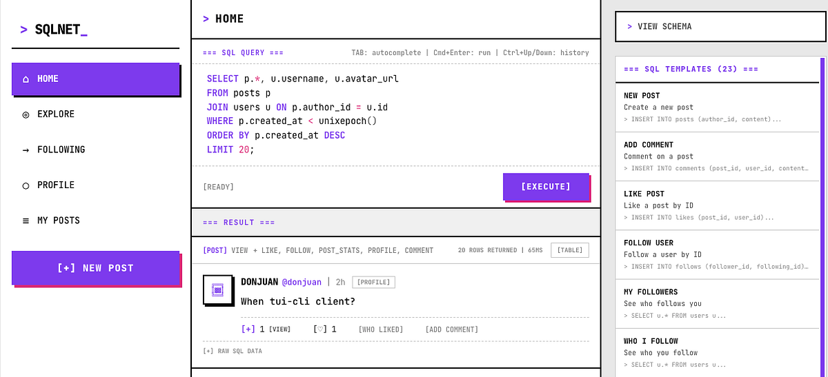 Meet SQLNet — A social network that looks like Twitter, but you write ...