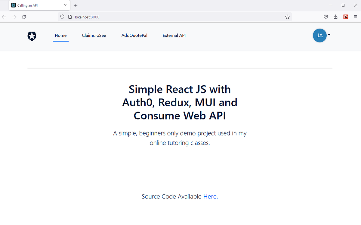 Simple React JS with Auth0ReduxMUI and Consume  API — Part Two