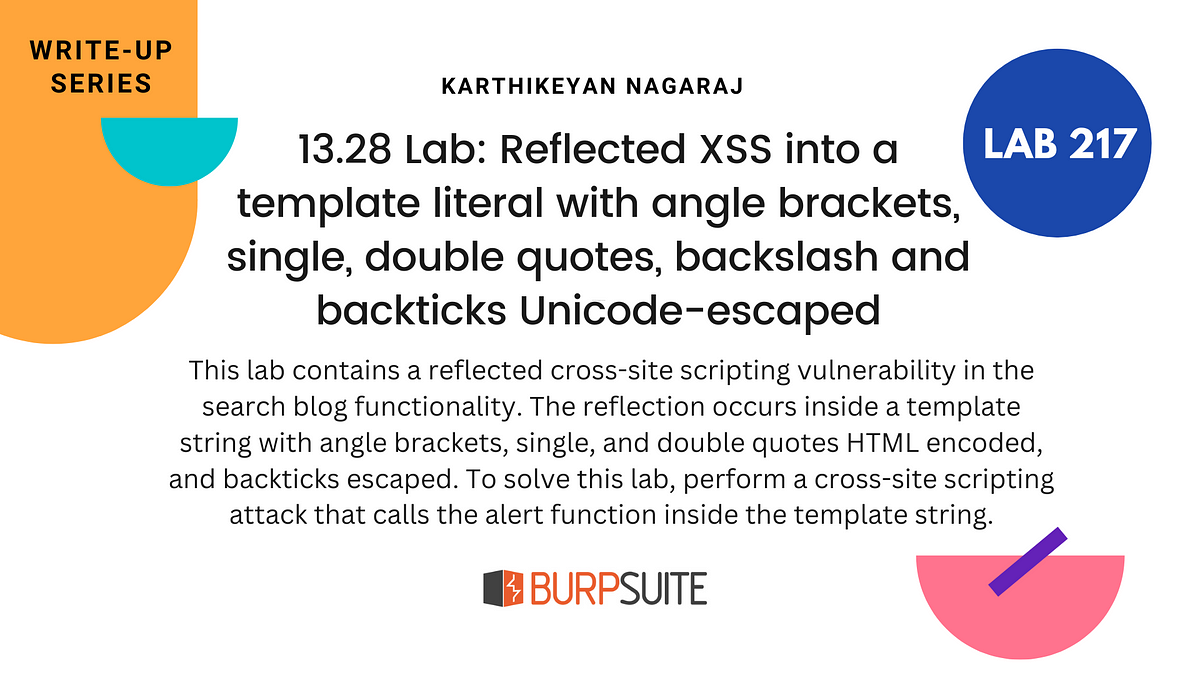 13.28 Lab: Reflected XSS into a template literal with angle brackets, single, double quotes…