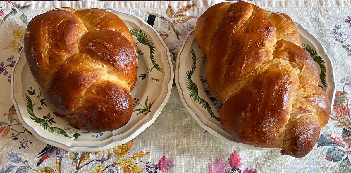 Shabbat shalom I decided this morning to try my hand at baking challah, and, voila, here are two