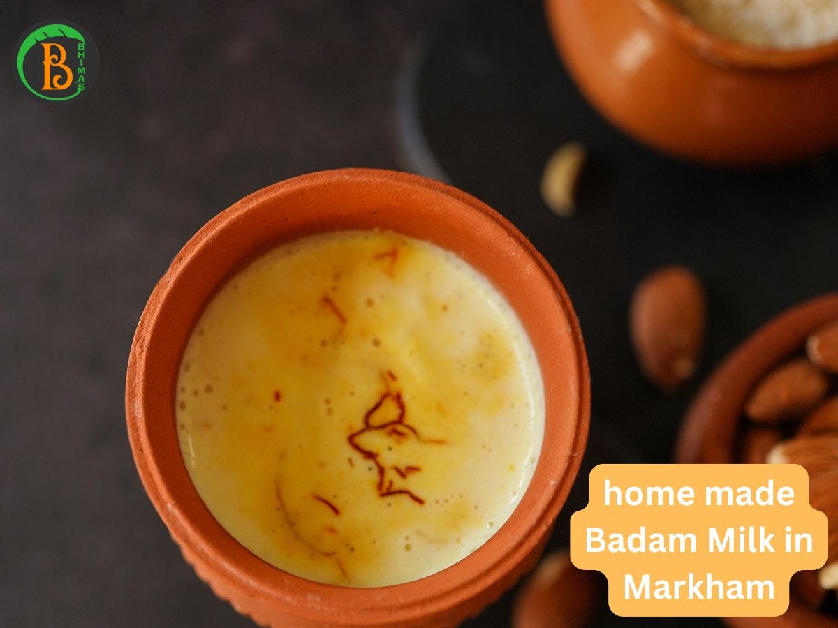 Warm & Delicious Home Made Badam Milk in Markham Only at Bhimas 🥛✨