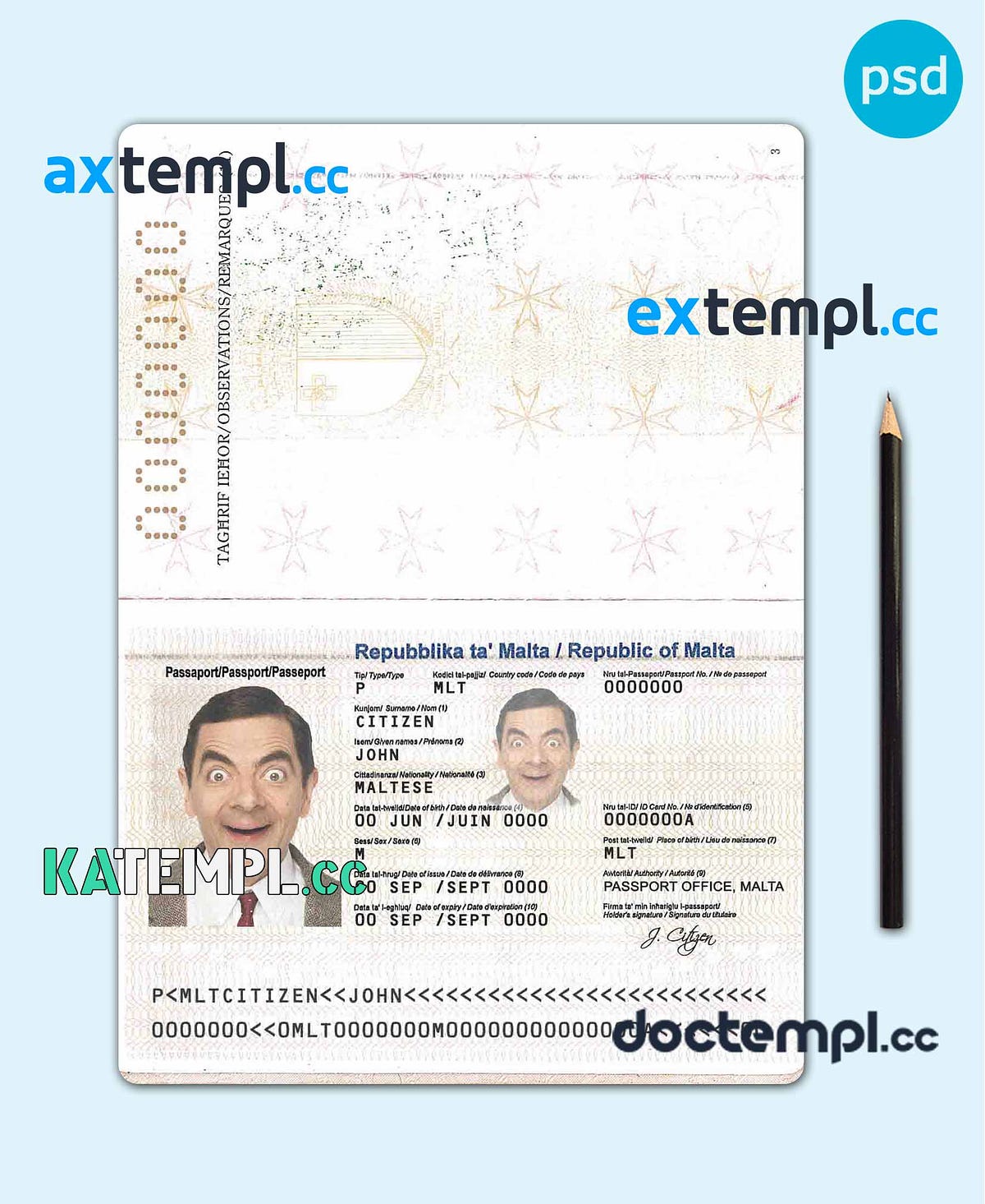 Sample Malta Passport Template In Psd Format Fully Editable Download By Axtempl Dec 2023 2058