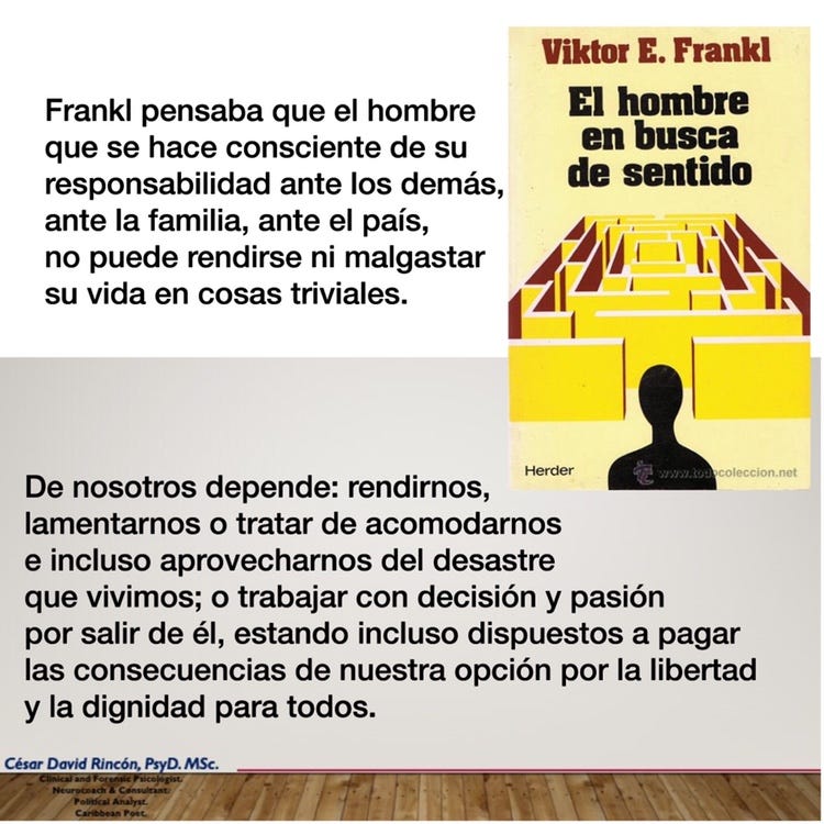 Reflexiones sobre la obra de Viktor Frank, El Hombre en Búsqueda del Sentido., by CESAR DAVID RINCON GODOY