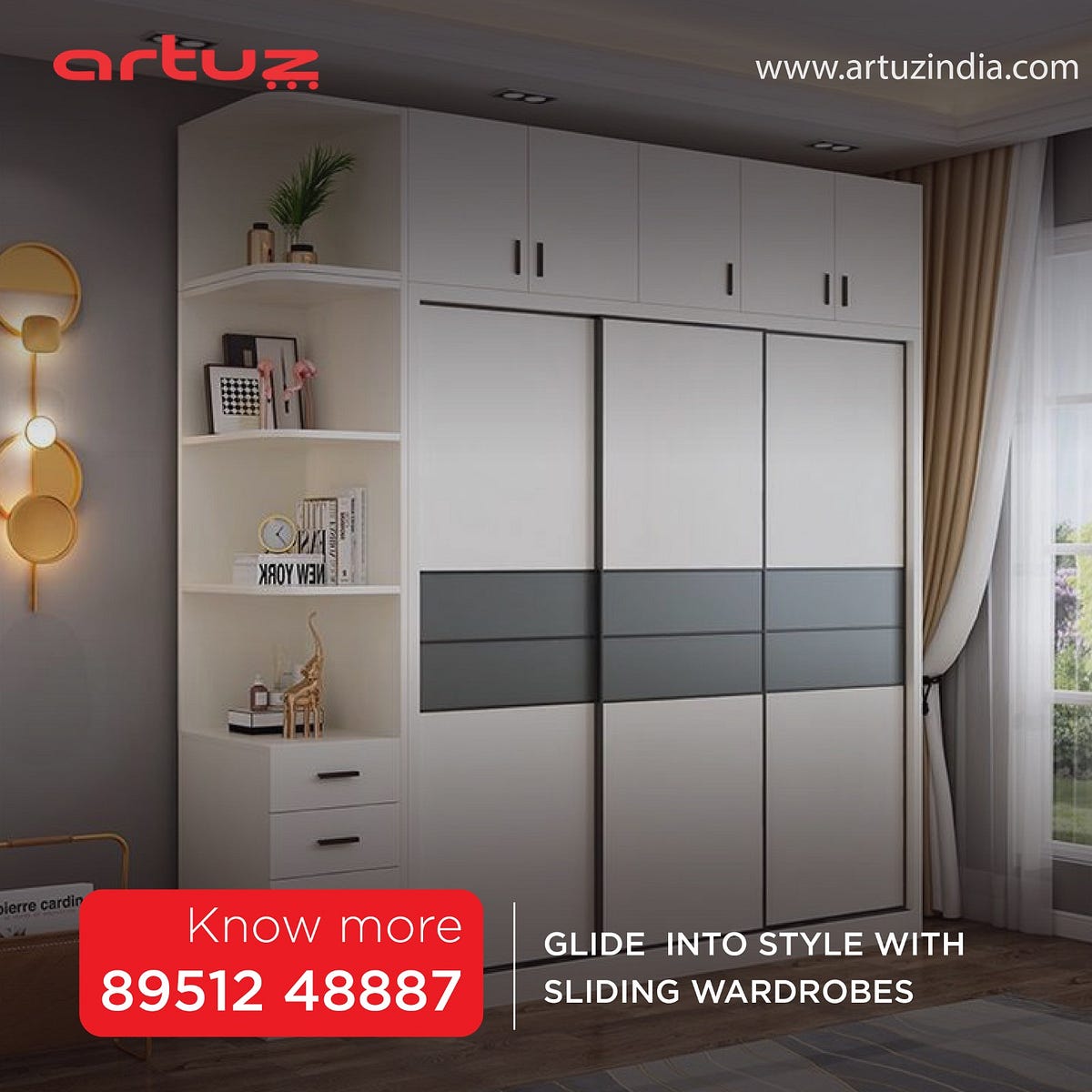 Style Acrylic Sliding Wardrobe by Artuz Bangalore Artuza Medium