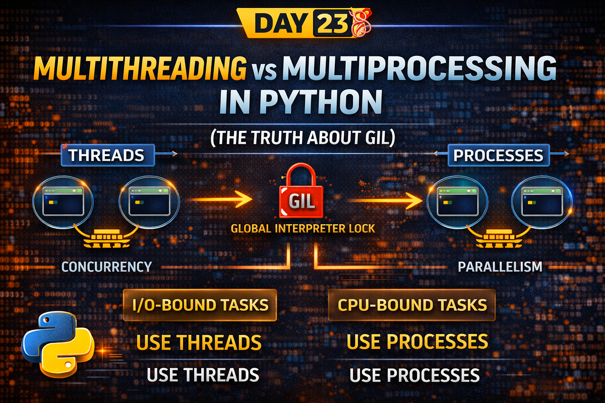 Day 2️⃣3️⃣ — 🧵 Multithreading vs Multiprocessing in Python (The Truth ...