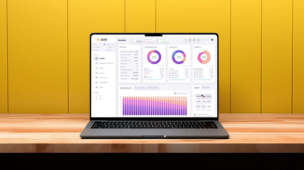 A laptop showing multiple income streams: stock charts, a blog dashboard, a course platform, and a freelance inbox