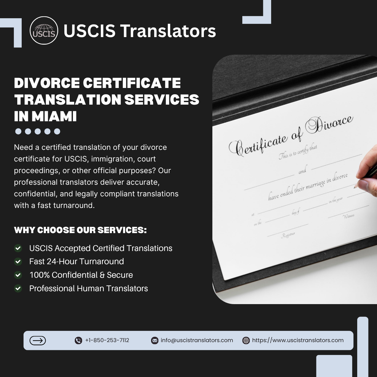 Divorce Certificate Translation Services in Miami