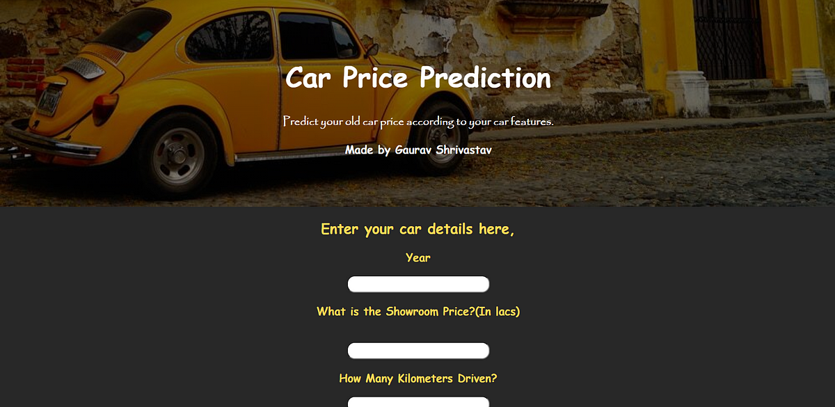 Car Price Prediction End to End Machine Learning Web application by
