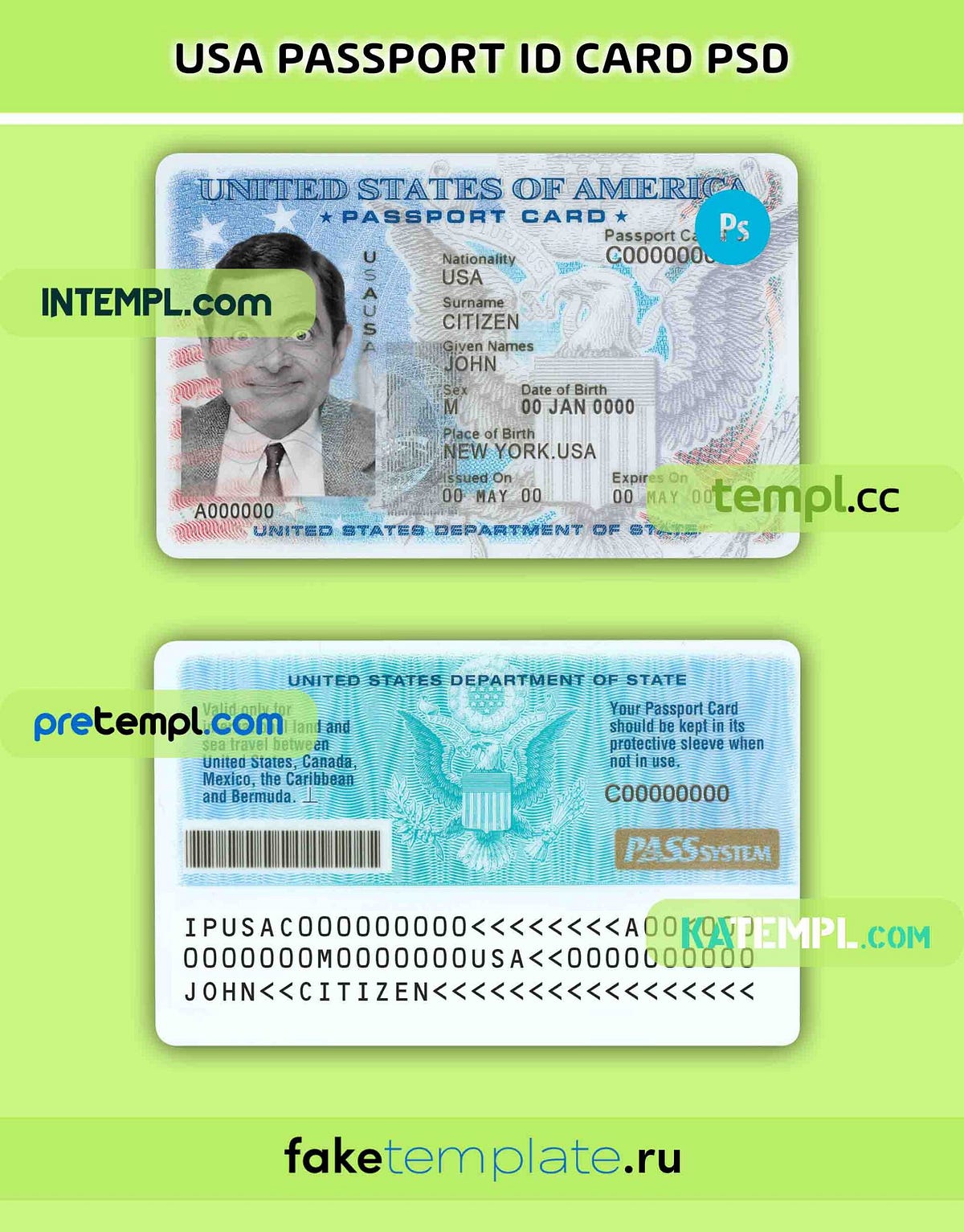 USA passport identity card PSD download template Intempl Medium