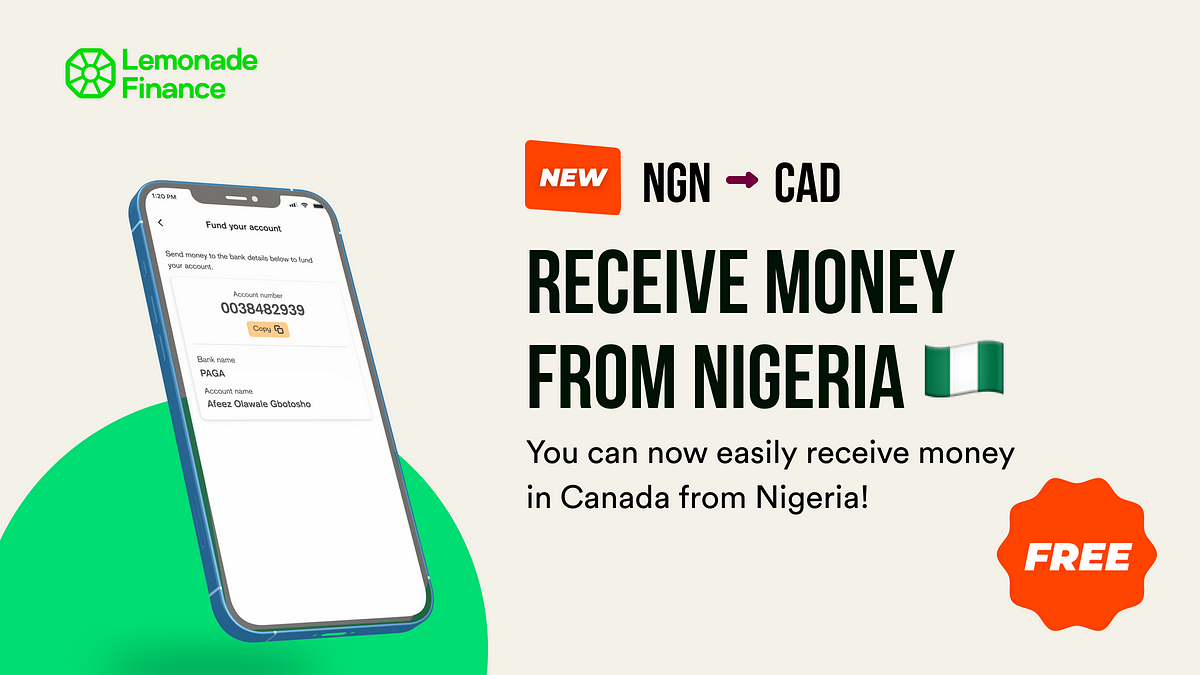 Receive money in Canada from Nigeria with Lemonade Finance by
