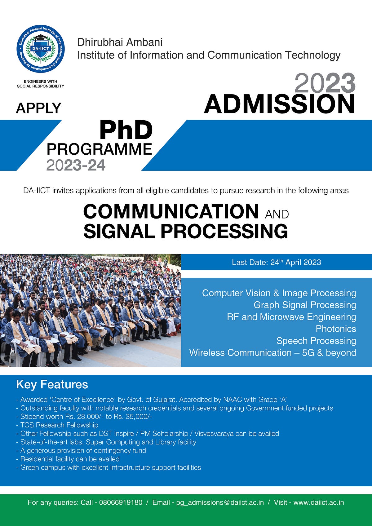 Apply for Ph.D Programme in Communication and Signal Processing (Regular) 2023 DAIICT
