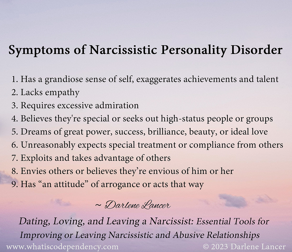 Identifying the Symptoms of Narcissism | by Darlene Lancer | Narcissism and  Abusive Relationships | Medium