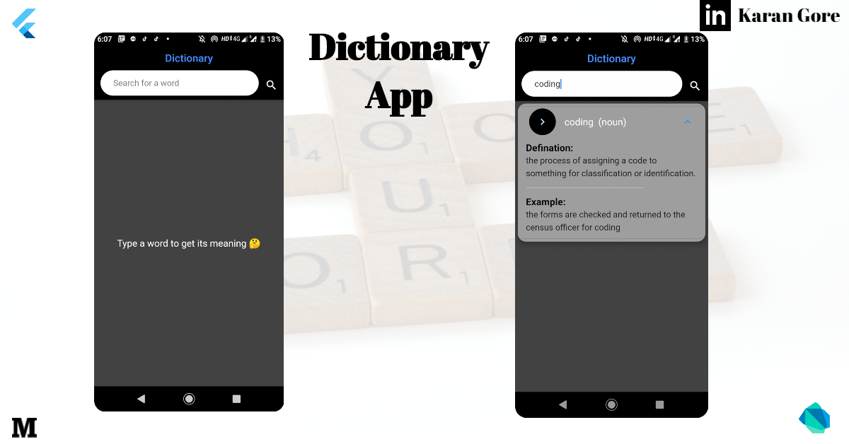 Dictionary App Using Flutter. Hello coders, I created a dictionary