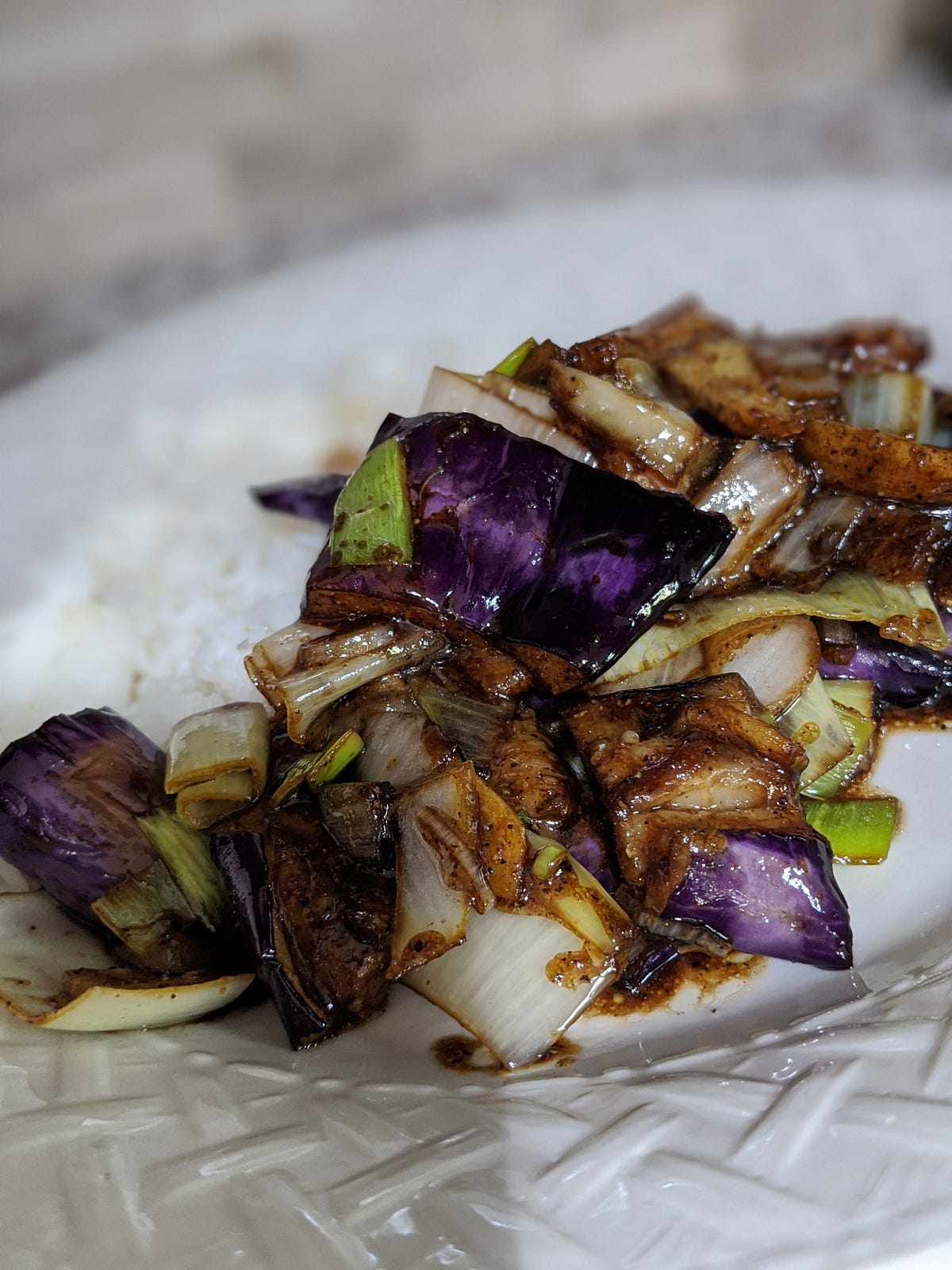 Eggplant black pepper stir fry. Chinese/Japanese eggplants 2 Scallion