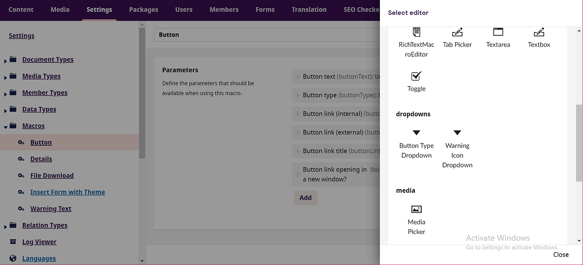 How to add a dropdown as an Umbraco v8 macro by Catia Costa WMCA