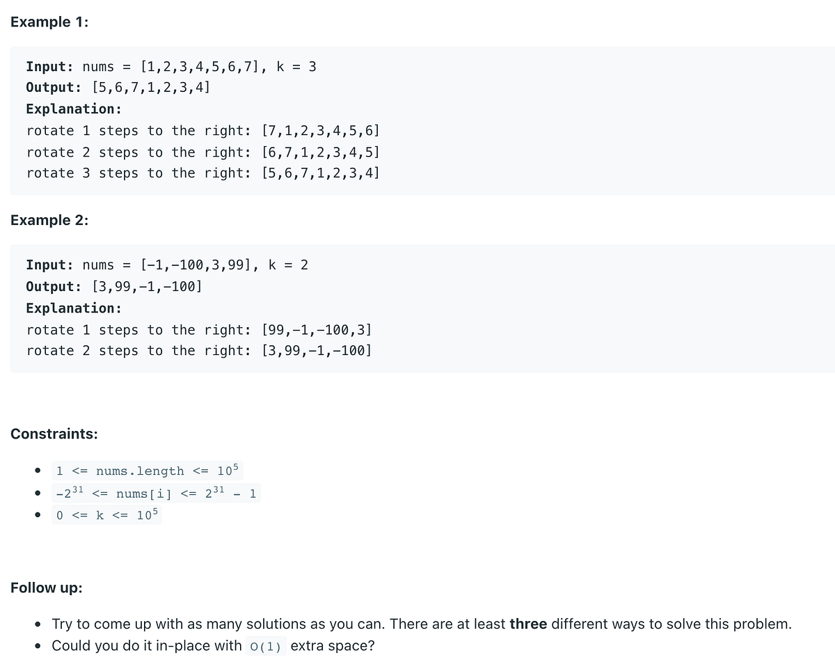 Leetcode 189: Rotate Array With Java solution | by Pierre-Marie ...