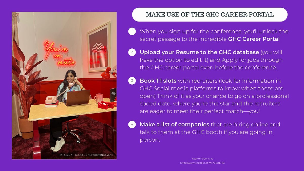 Tips for Grace Hopper Celebration Keerthi Konjety Medium