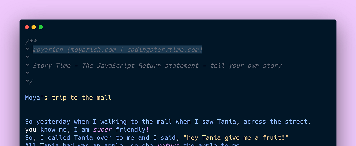 Coding Story Time — The JavaScript Return statement | by Moya Richards ...