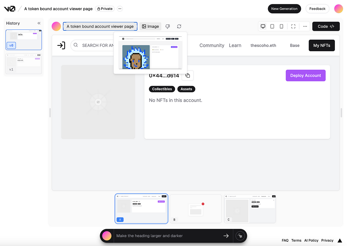 Preview image for Using v0 to speedrun UI development