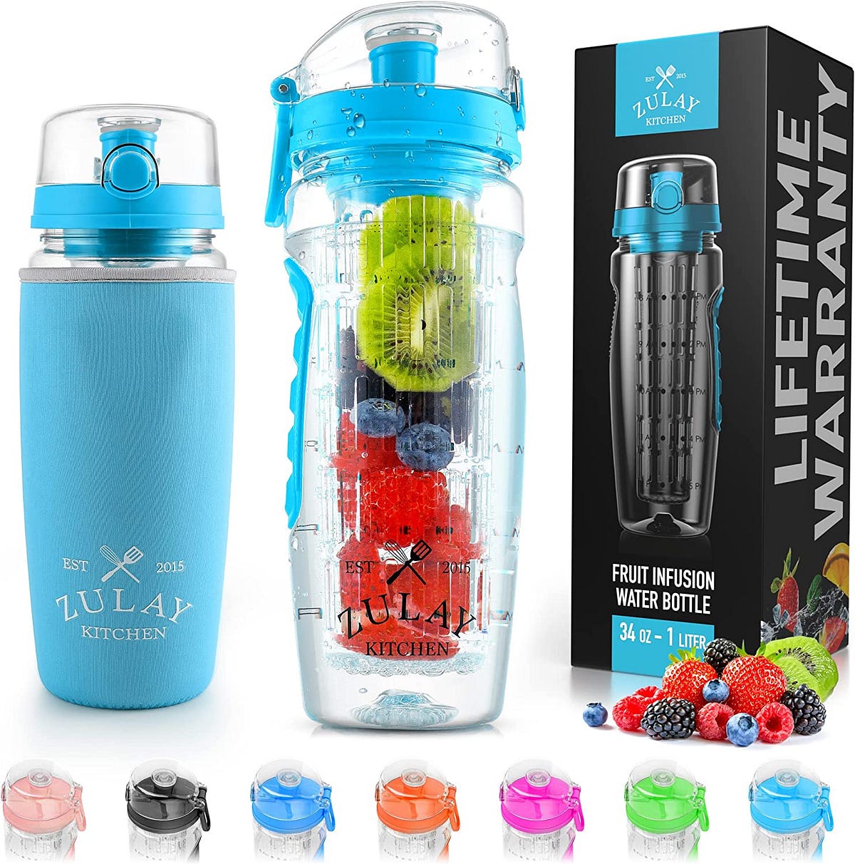 Zulay 34 OZ Fruit Infuser Water Bottle With Sleeve — Lid Infused Water