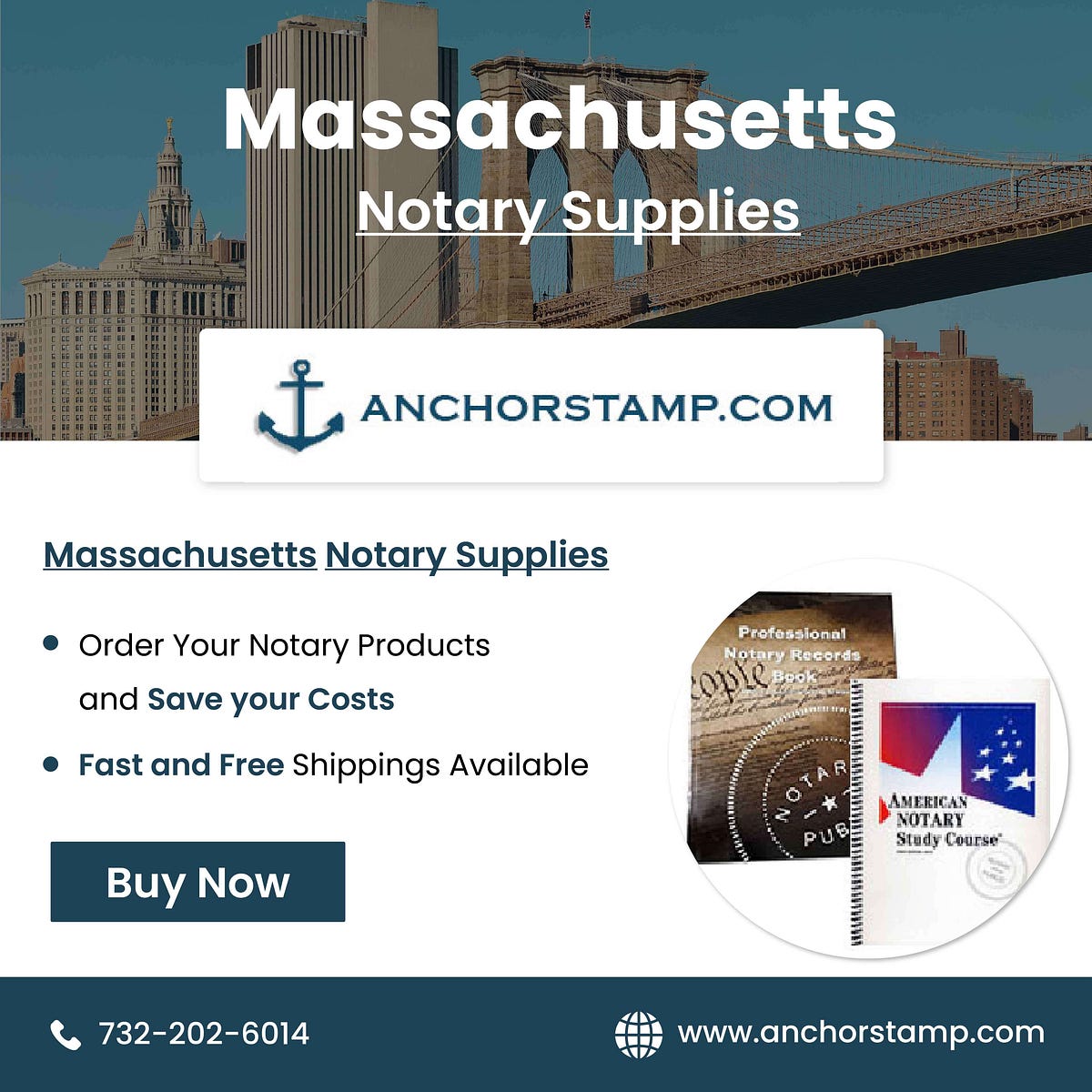 Massachusetts Notary Supplies Anchor Rubber Stamp Medium