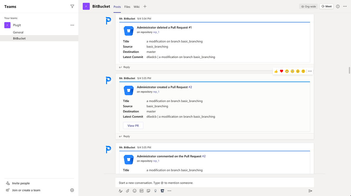 Microsoft Teams for Bitbucket. Microsoft Teams Bitbucket connector