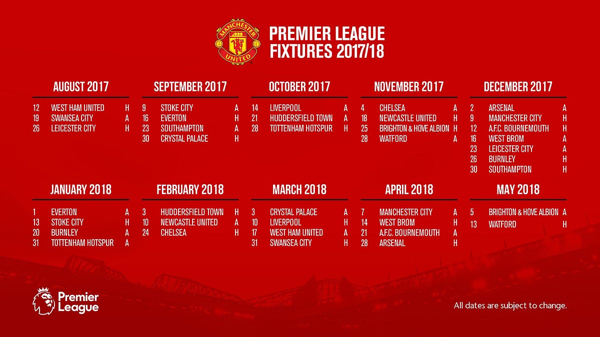 Man City's 2017/18 Premier League fixtures