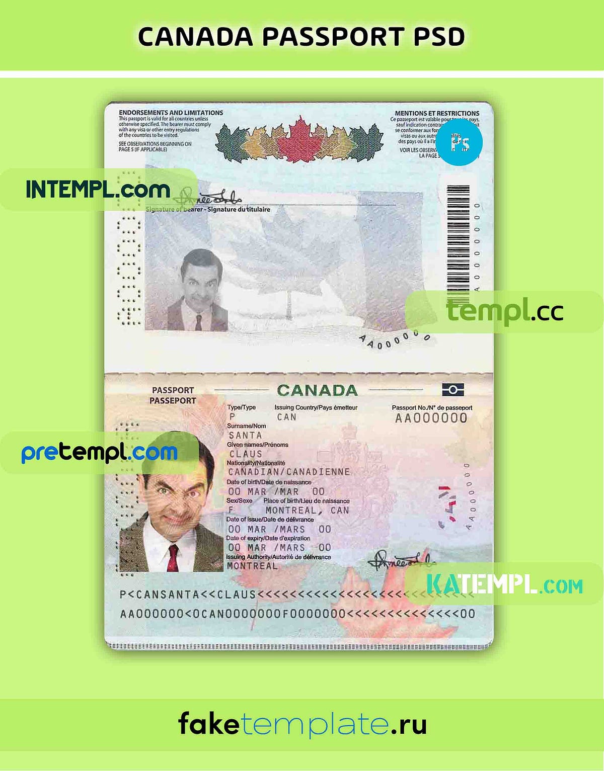 Canada passport PSD download template, 2010 ??? present by Intempl