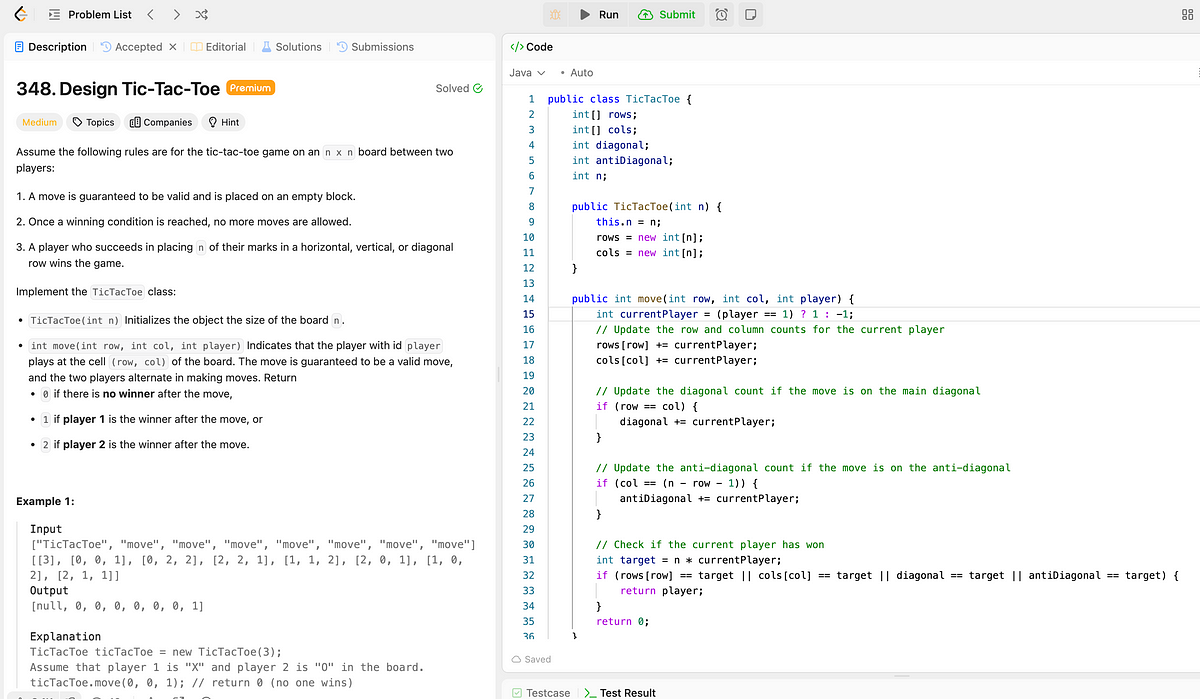 Code design — Tic Tac Toe. leetcode url… | by Alice Dai | Nov, 2024 ...