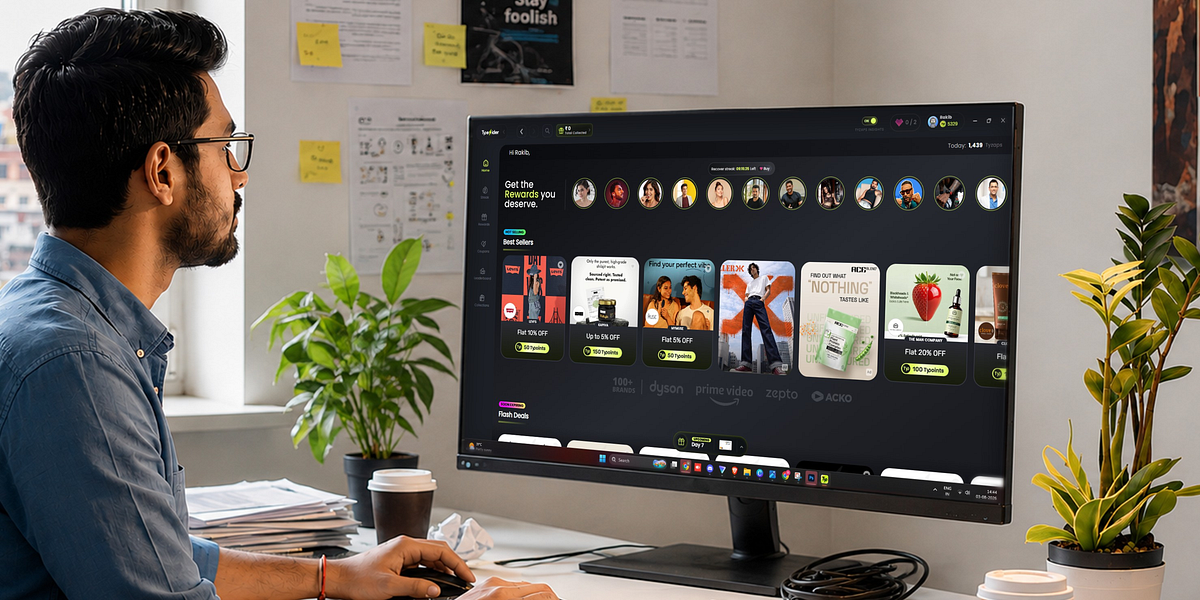 Typesider dashboard showing Typoints, streaks and gift card rewards earned from everyday productivity