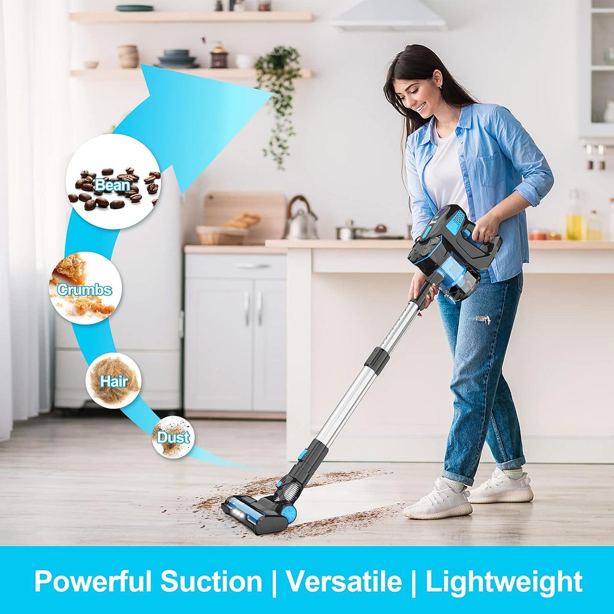 INSE Cordless Vacuum Cleaner, 6in1 Rechargeable Stick Vacuum, 45mins