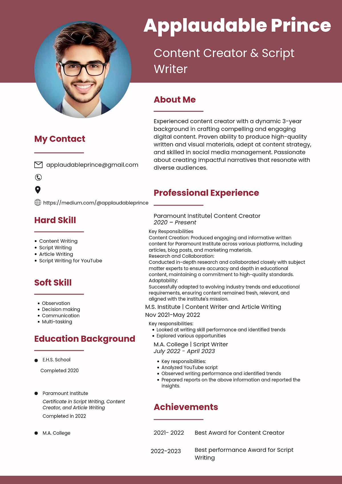 My Resume - Applaudable Prince - Medium