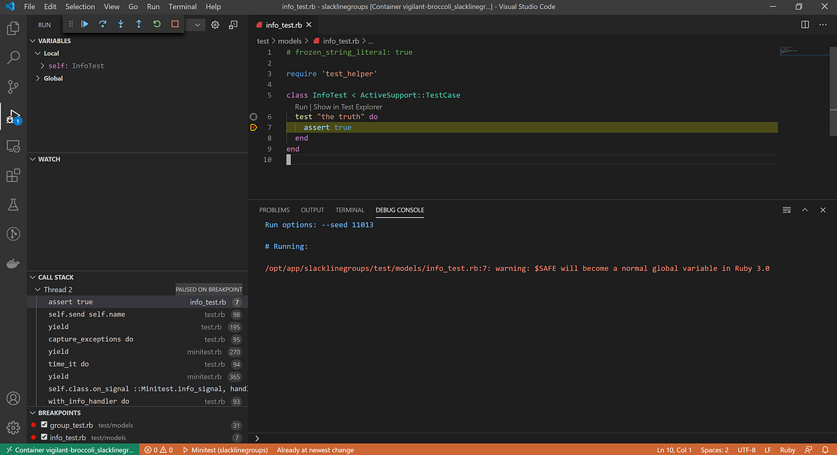 Debugging Minitest in Rails with VS-Code | by Syntaf | Medium