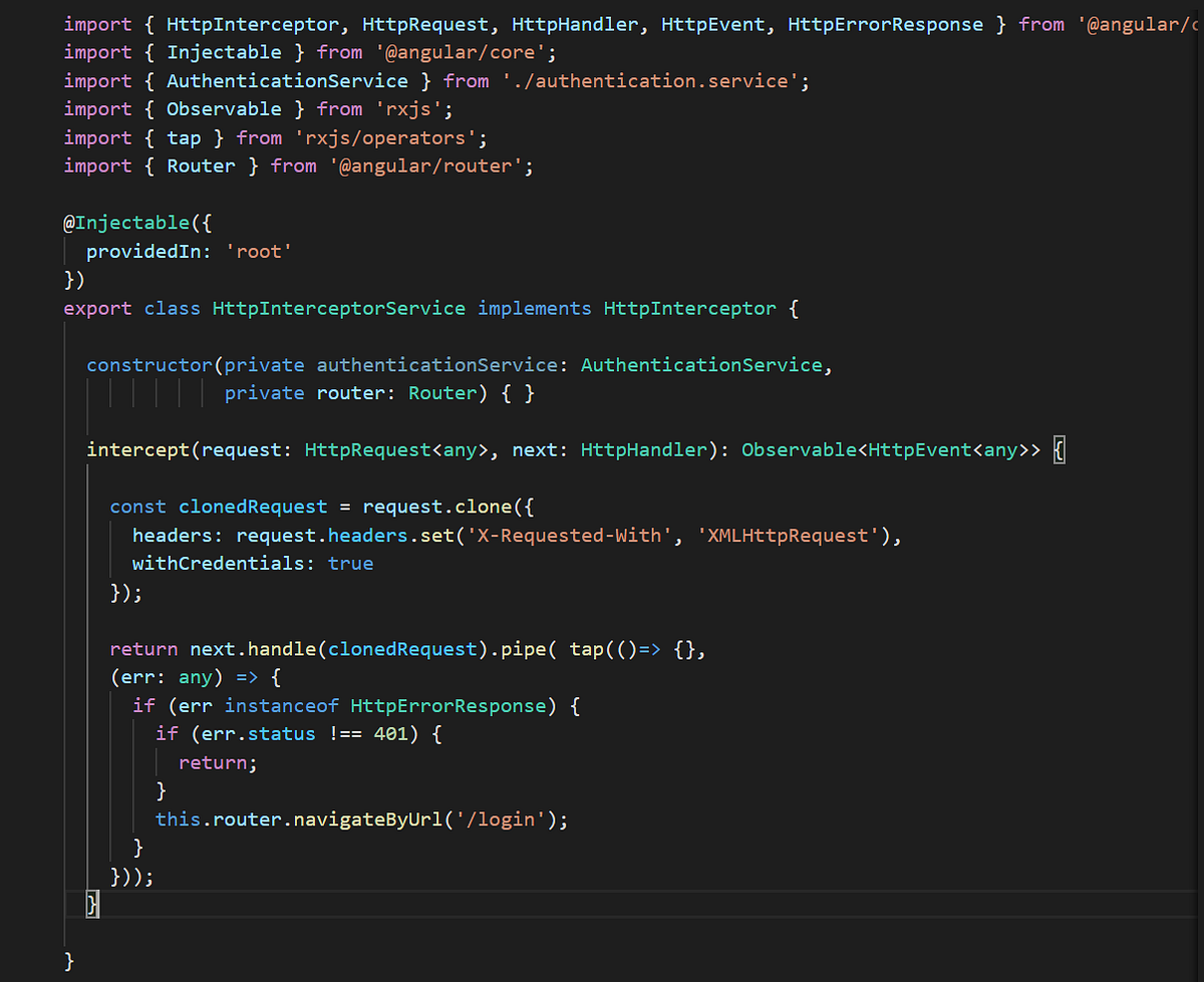 Angular- Intercept 401 unauthorized response and redirect to logout url ...