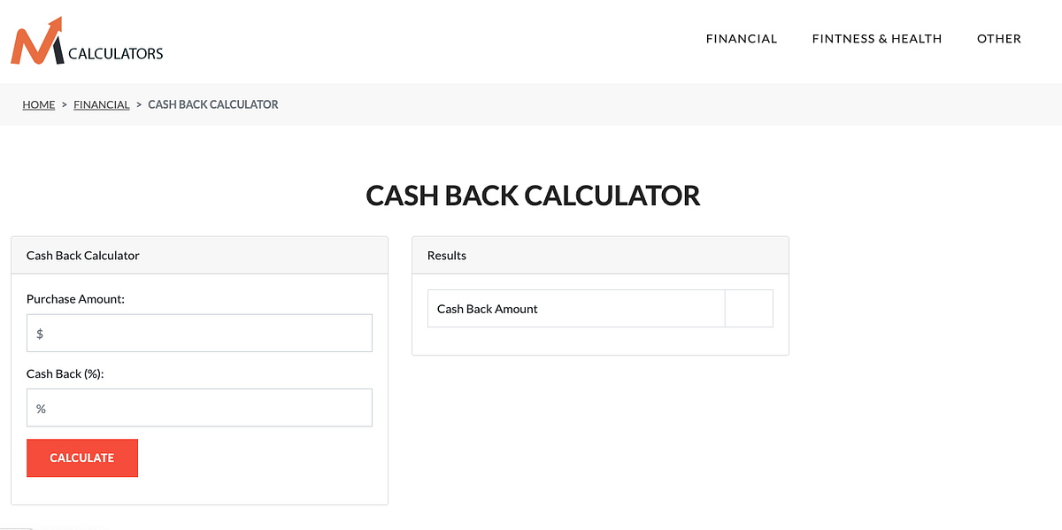 Cash back calculator Easiest way to know your cash back