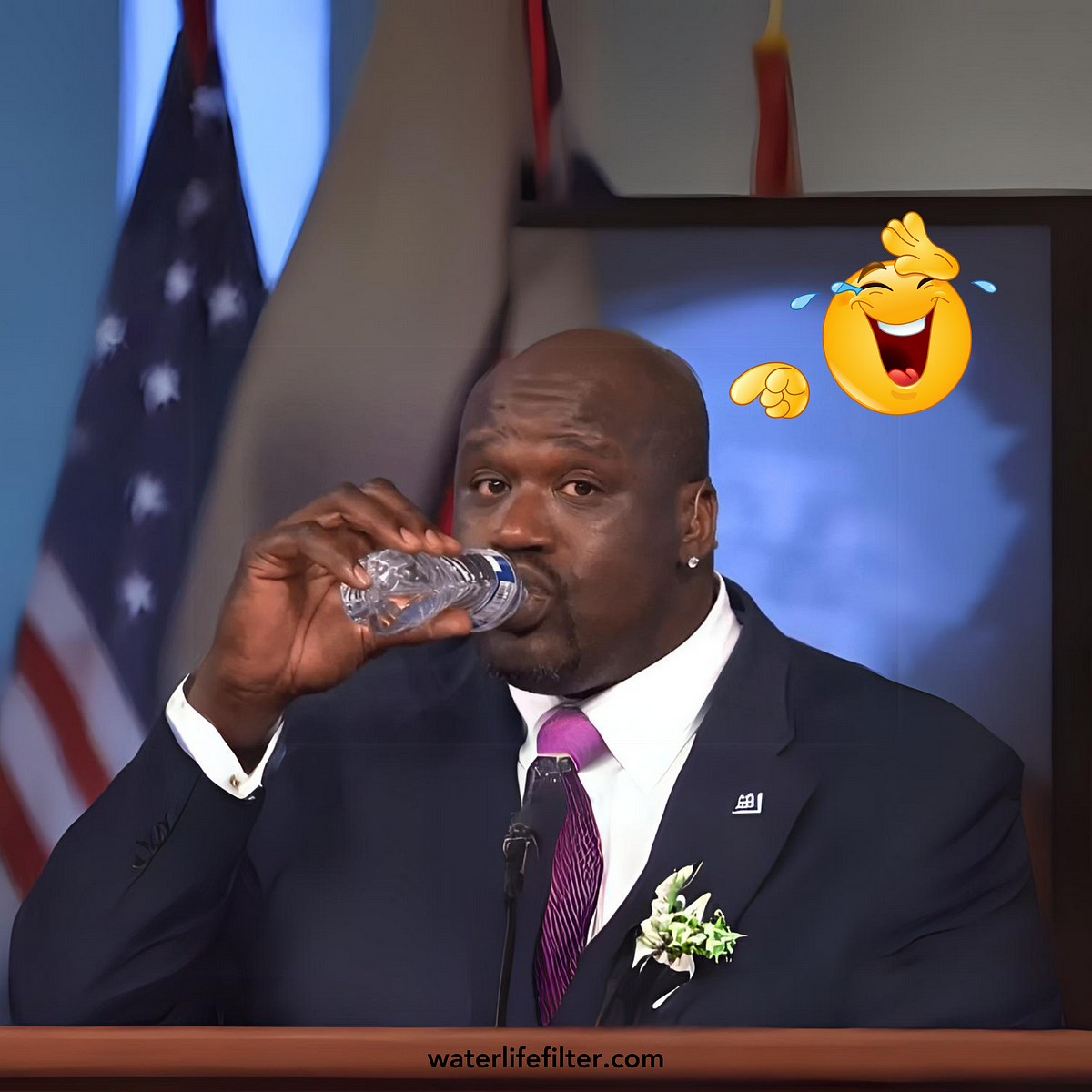 The Iconic Image of Shaq Holding a Water Bottle by Water Life Filter Medium