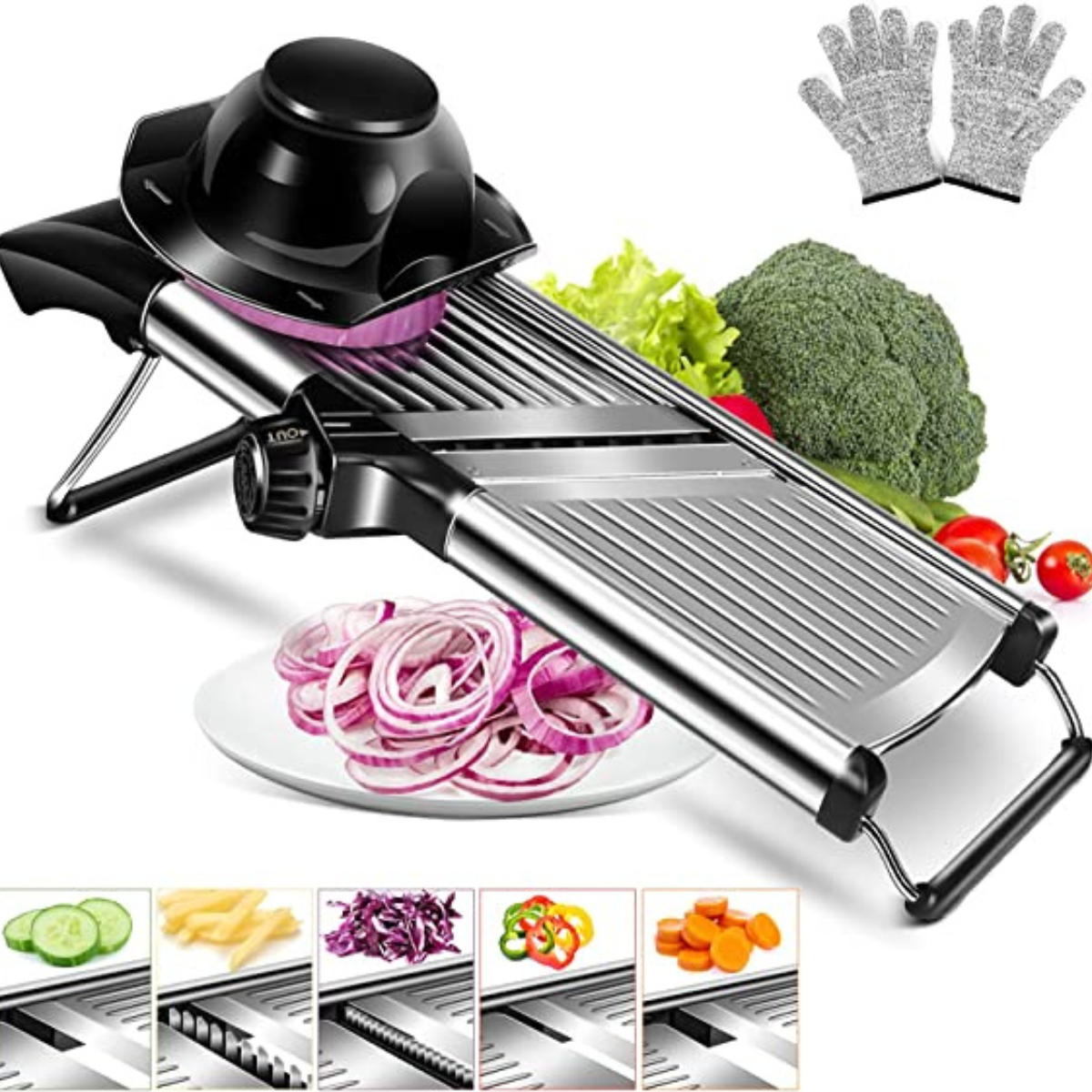 MASTERTOP Adjustable Mandoline Slicer Slice, Julienne, and Waffle Cut