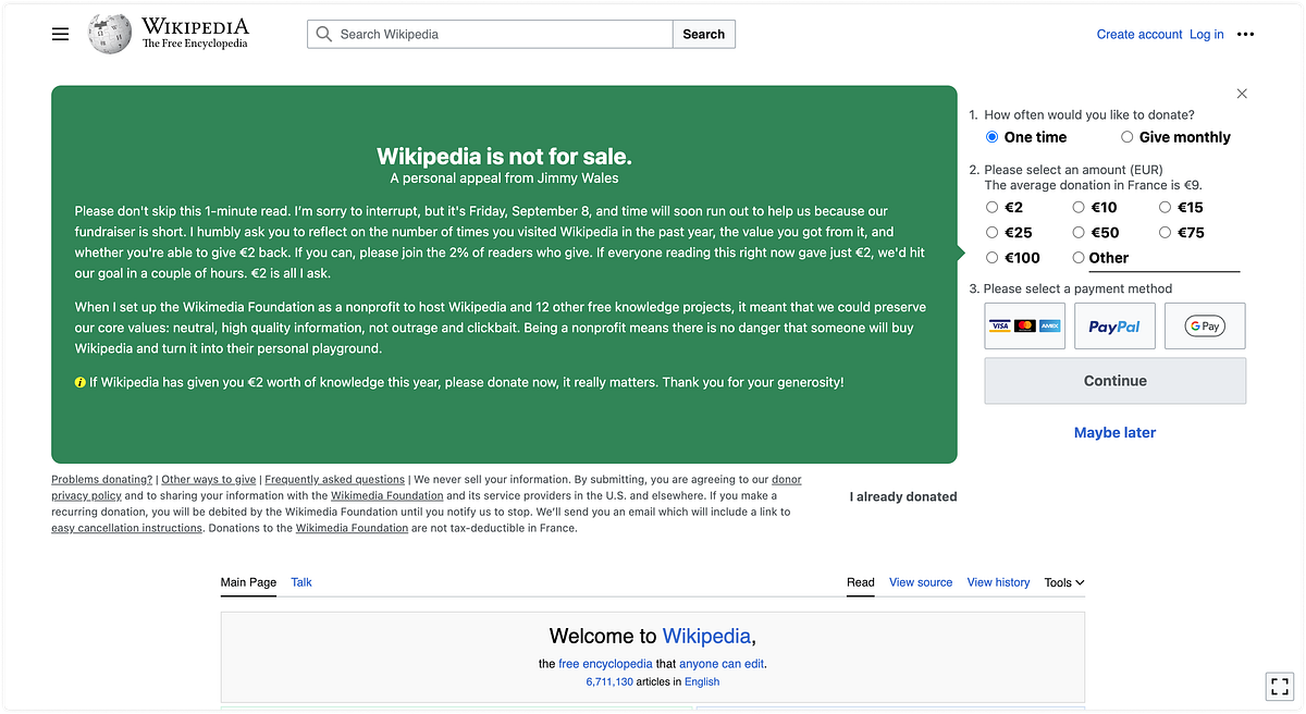 Wikipedia donation UX analysis, how to ask for money the right way