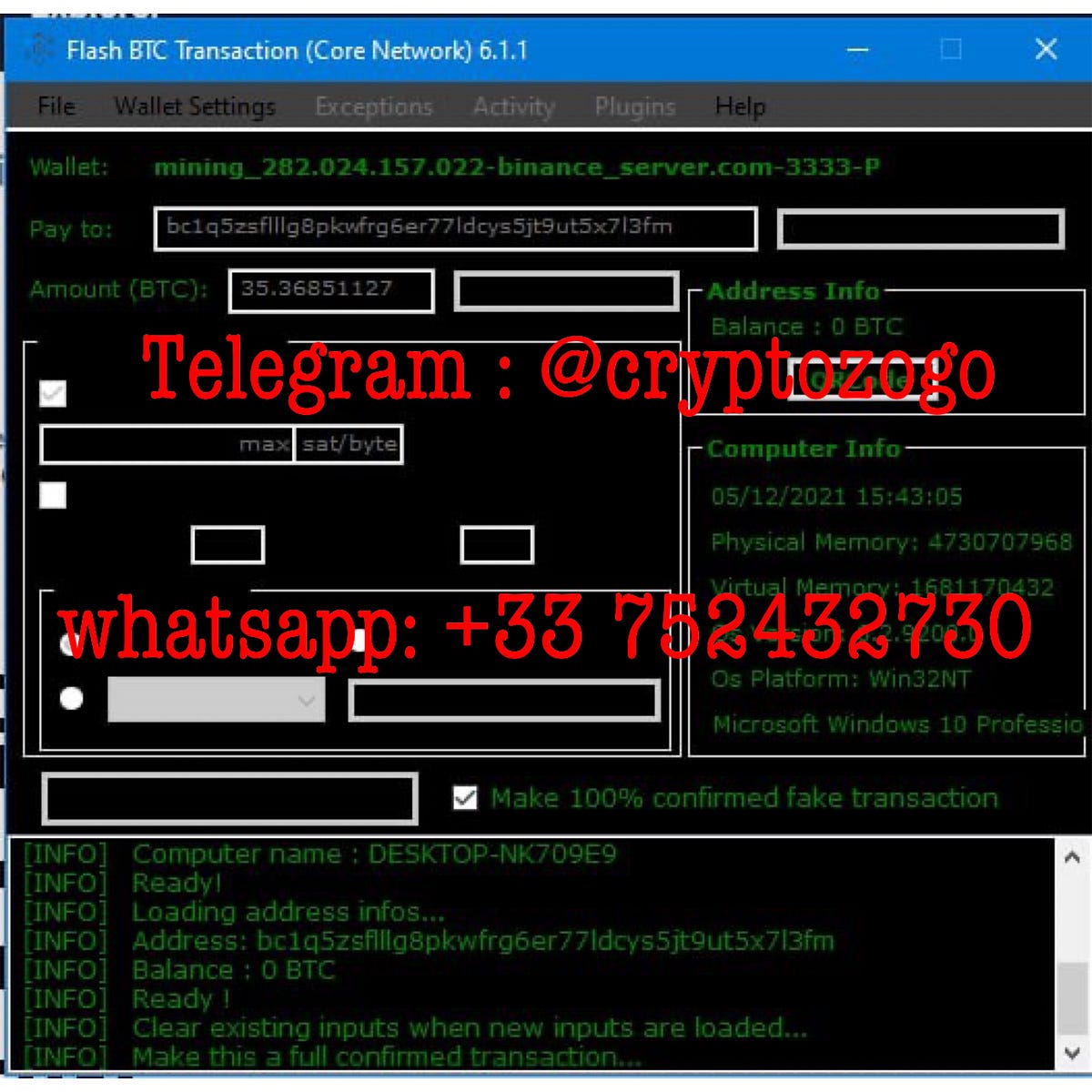 Bitcoin Fake Transaction (Core Network) Full Version 6.1.1 by Bip39