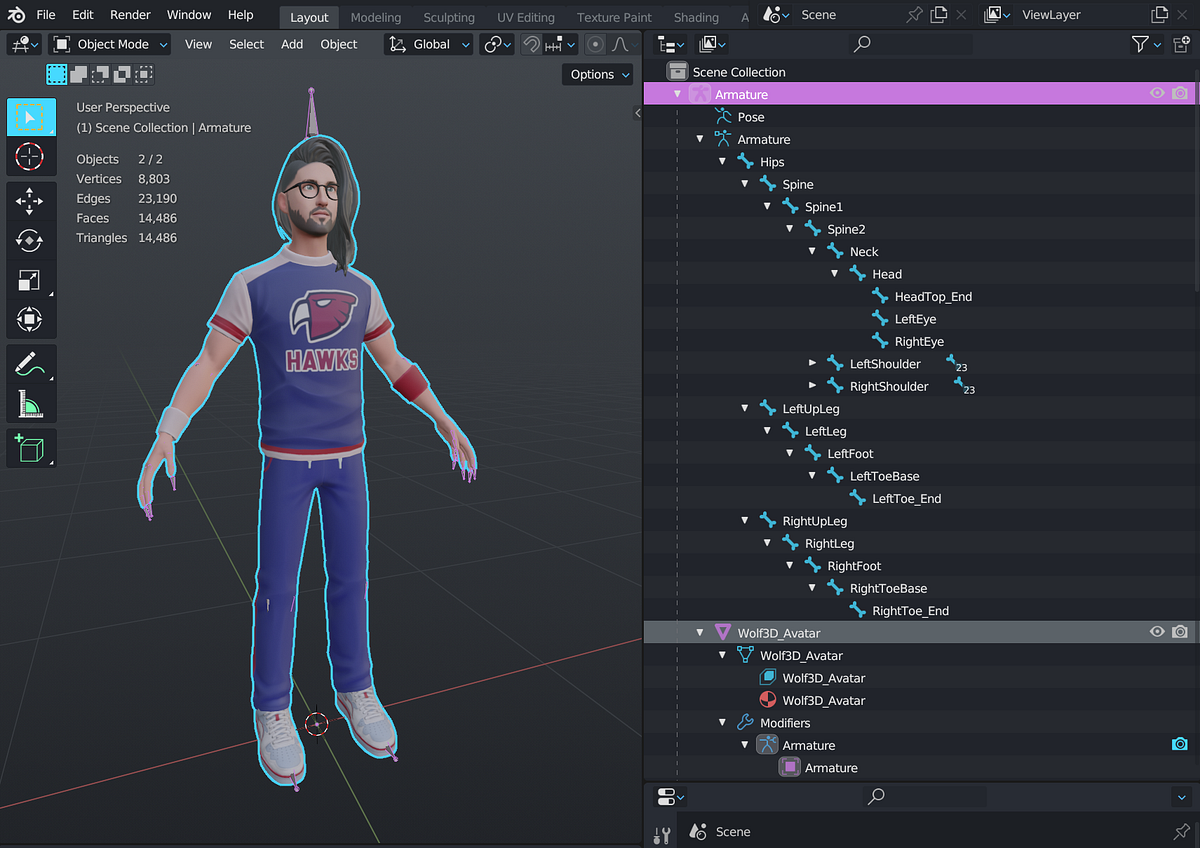 Add animation to Ready Player Me Avatar in ThreeJS using the Mixamo ...