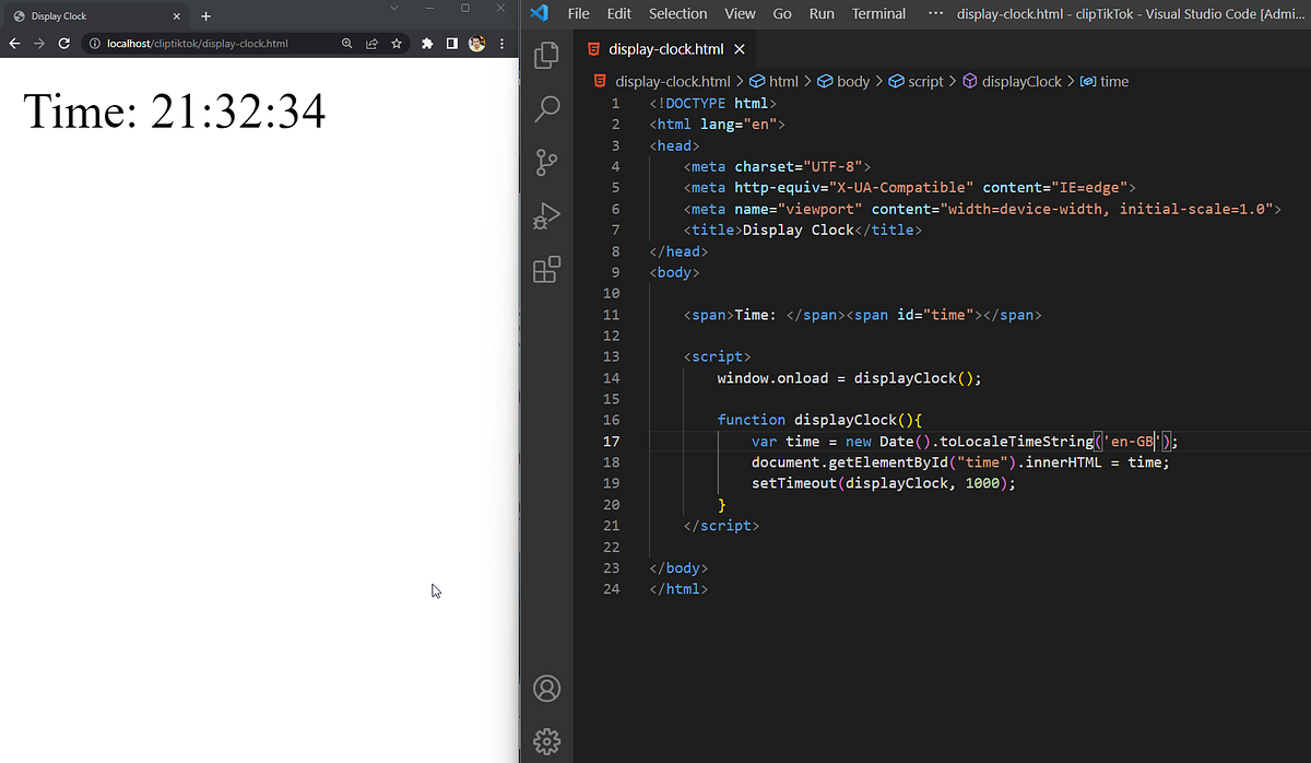 Digital Clock using HTML and JavaScript and change to 24 hour Anusit