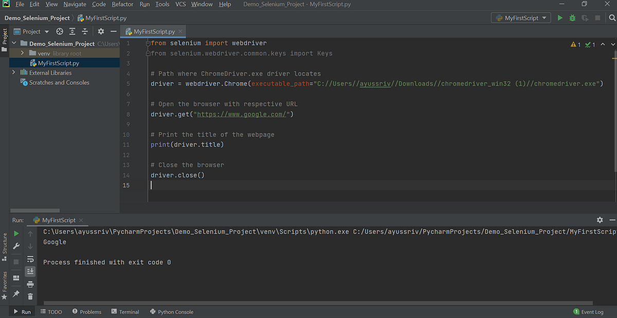 Selenium with Python Tutorial 2 Run your first Selenium Test script on