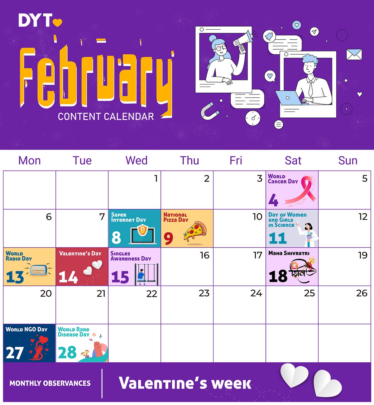 What to Post February 2023 Content Calendar by DYT — Do Your Thng