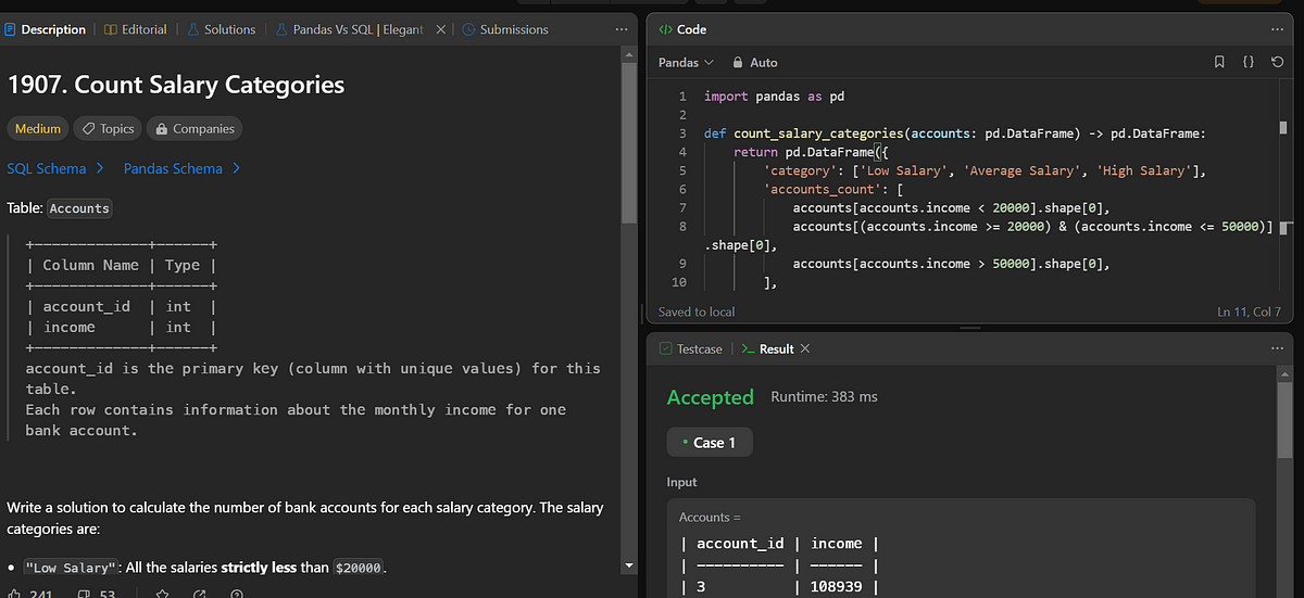 leetcode 1907. Count Salary Categories (Pandas) | by r | Medium