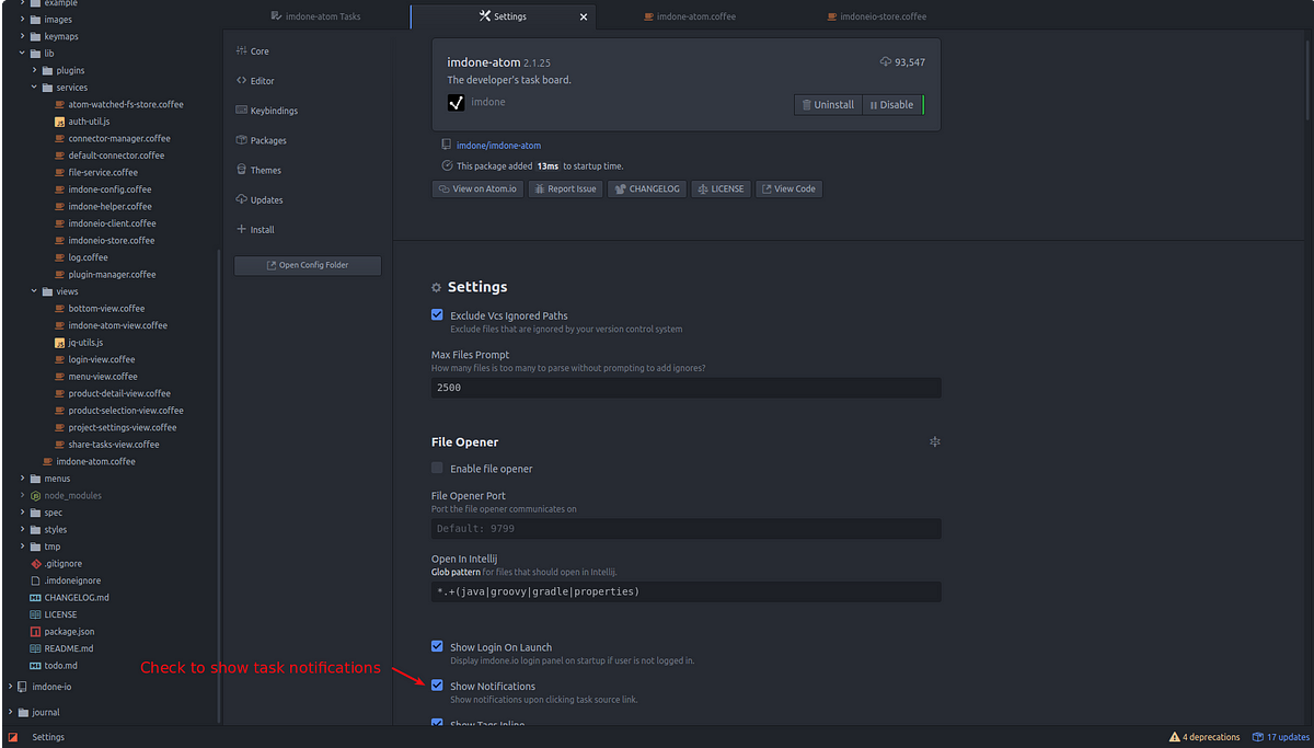 TODO notifications in Atom Editor