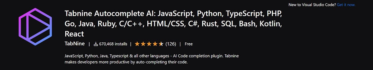 VS Code Extension. Tabnine Autocomplete AI | by Vineeth TR | Medium