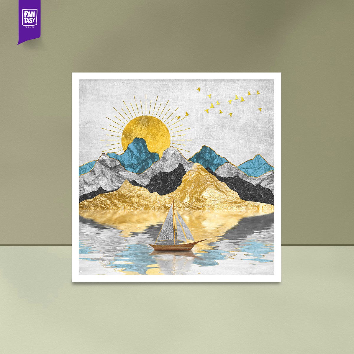 Golden Sun with Waves , wall decor art, frames art hanging ...